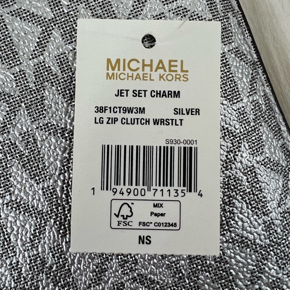 Michael Kors Jet Set Charm Large Zip Clutch Wristlet Silver - Picture 8 of 11